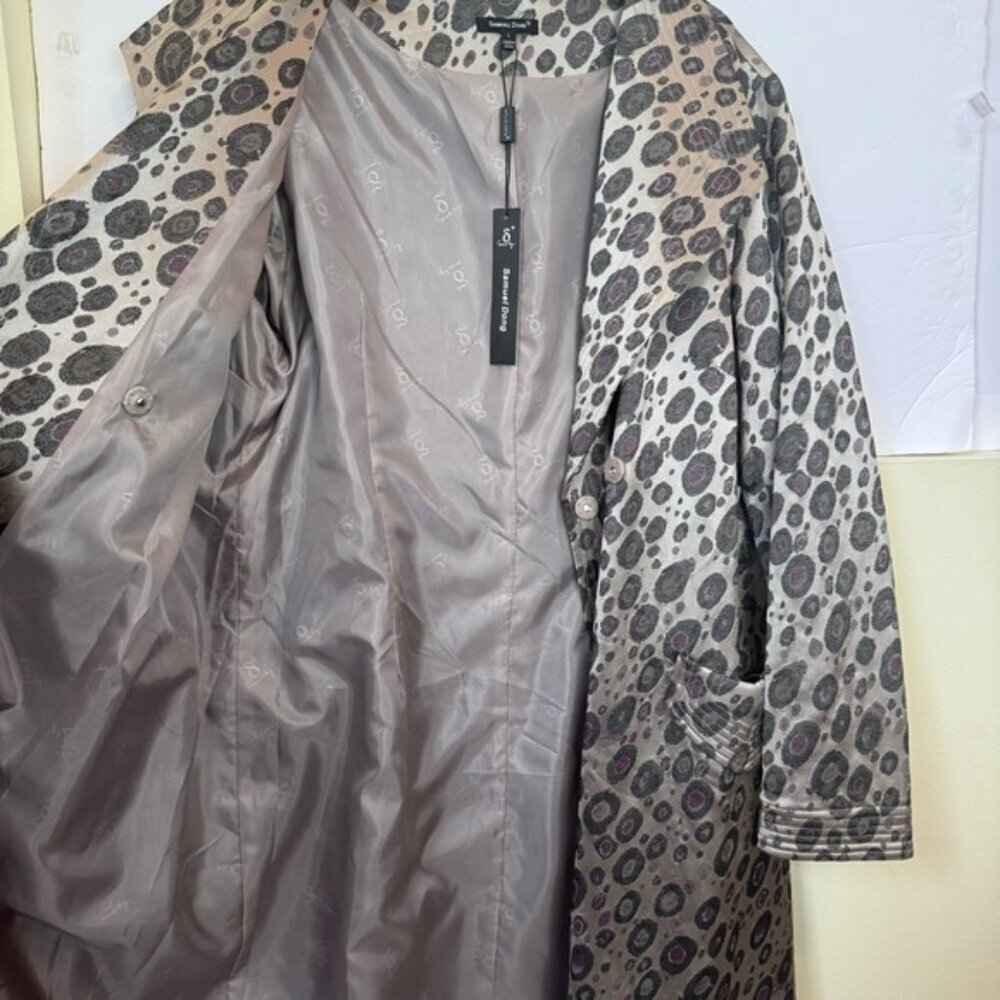 Samuel Dong NEW Trench Coat Metallic Texture Neutral Dress Pockets Jacket Animal - Picture 5 of 16